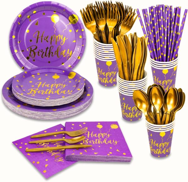 200 Pieces Gold Disposable Party Dinnerware Set