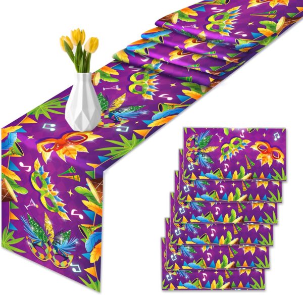 Plastic Purple Mardi Gras Table Runner - Image 2